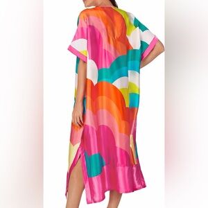 Trina Turk | Bedhead Colorful Abstract Print Silk Maxi Caftan Dress Womens S-M